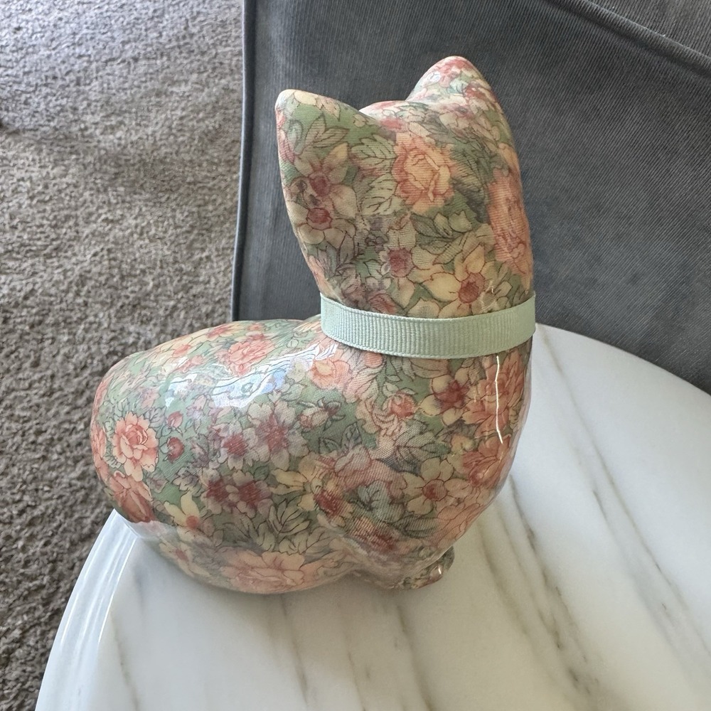 Vtg Decoupage Cat Floral Chintz Shelf Sitter San Francisco Music Box Co WORKS - Picture 5 of 8